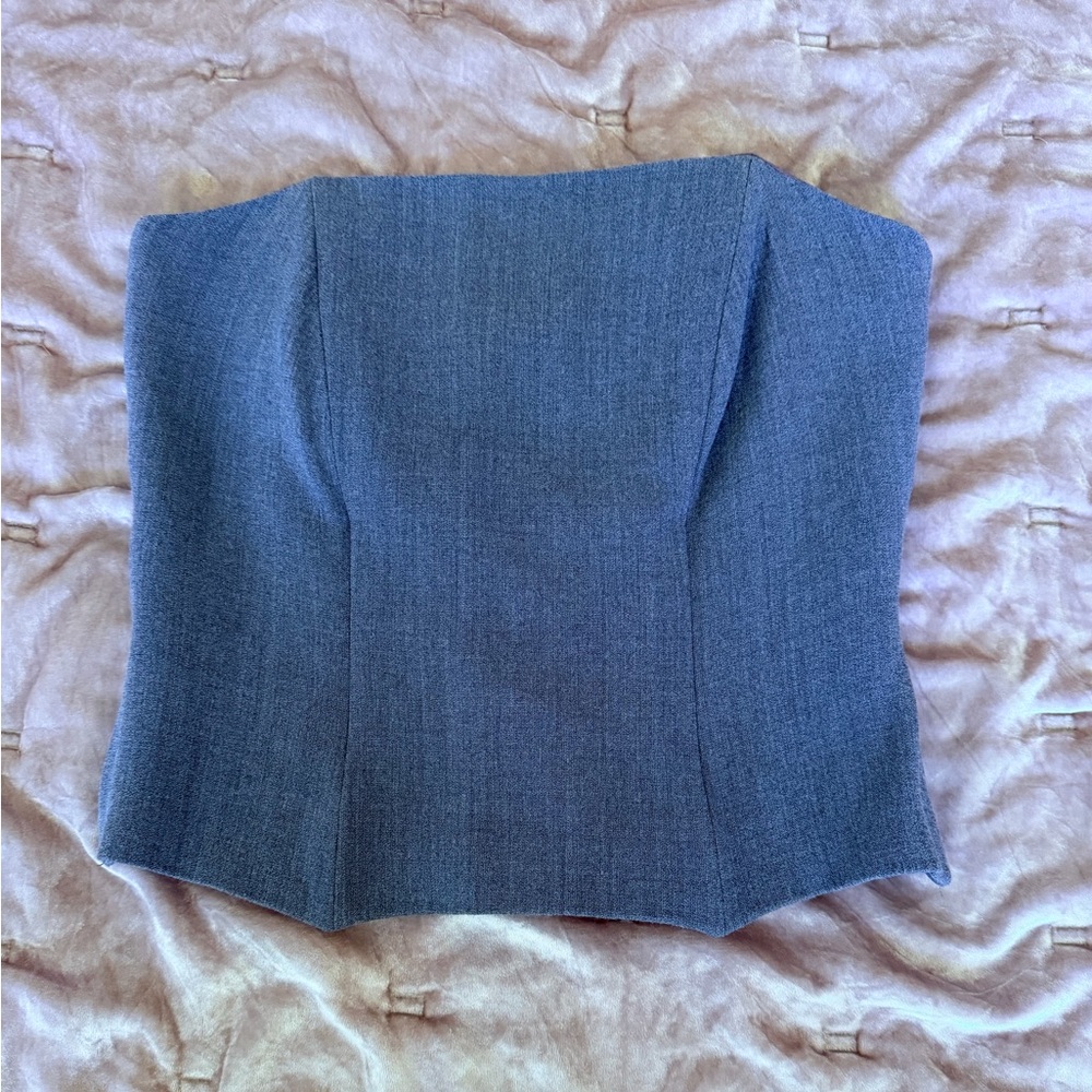 Vintage Textured Slate Gray Strapless Bustier Corset Top From London